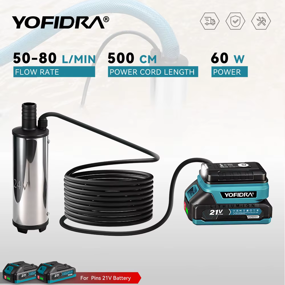 YOFIDRA 50-80L/min Mini Electric Pump For Pumping Diesel Oil Water Submersible Fuel Transfer Tools For Makita 21V Battery Pin משאבת מים / דלק מקיטה